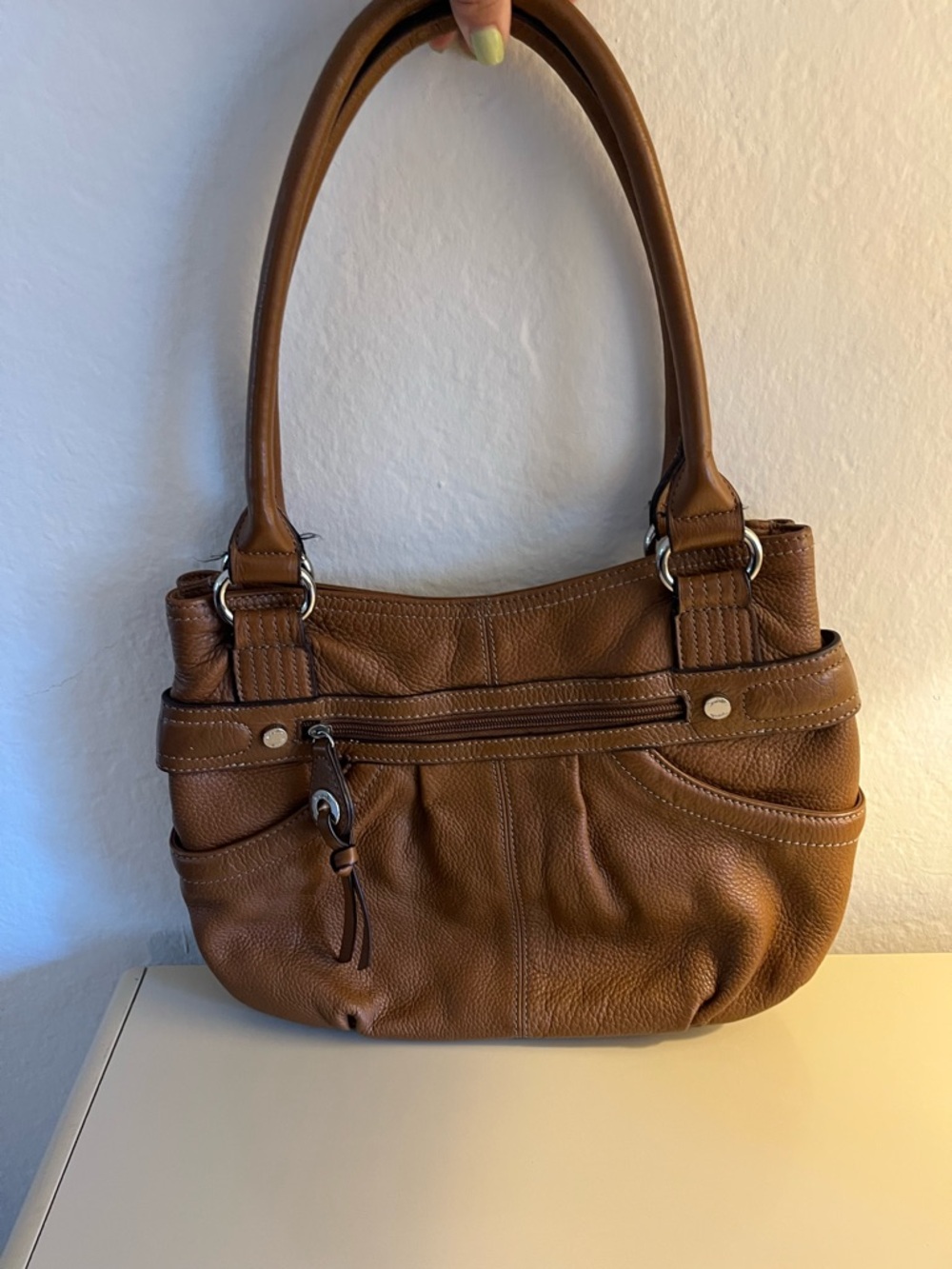 Tignanello Cognac Pebbled Leather Shoulder Bag - Picture 2 of 6
